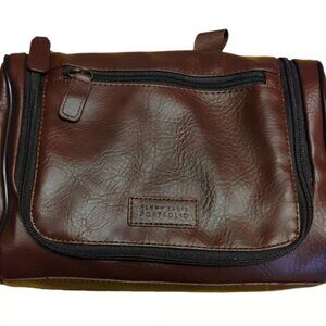 Perry Ellis Brown Leather Mens Toiletry Bag Travel Bag EUC